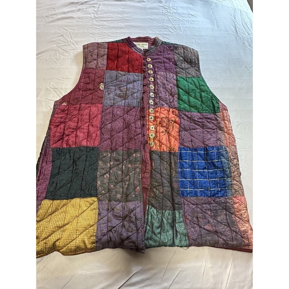 Natural Choice  By S.R.G.  Vintage Boho Patchwork Quilted Reversible Vest Size L